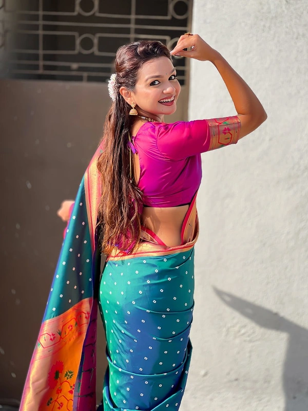 PAITHANI_HOUSE179 Bandhani Paithani Saree New Design 2025 � Soft Silk Zari Woven Saree for Wedding & Festival Look - [Bandhani Paithani] E - GREEN