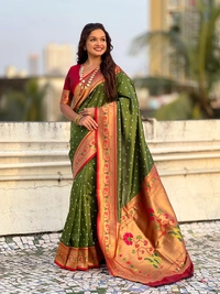 PAITHANI_HOUSE181 Bandhani Paithani Saree New Design 2025 � Soft Silk Zari Woven Saree for Wedding & Festival Look - [Bandhani Paithani] E - MEHENDI