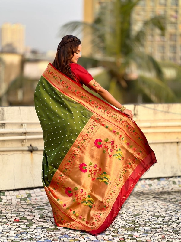 PAITHANI_HOUSE181 Bandhani Paithani Saree New Design 2025 � Soft Silk Zari Woven Saree for Wedding & Festival Look - [Bandhani Paithani] E - MEHENDI