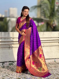 PAITHANI_HOUSE182 Bandhani Paithani Saree New Design 2025 � Soft Silk Zari Woven Saree for Wedding & Festival Look - [Bandhani Paithani] E - PURPLE