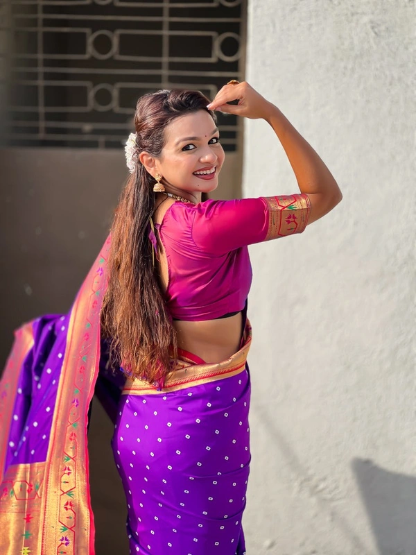 PAITHANI_HOUSE182 Bandhani Paithani Saree New Design 2025 � Soft Silk Zari Woven Saree for Wedding & Festival Look - [Bandhani Paithani] E - PURPLE