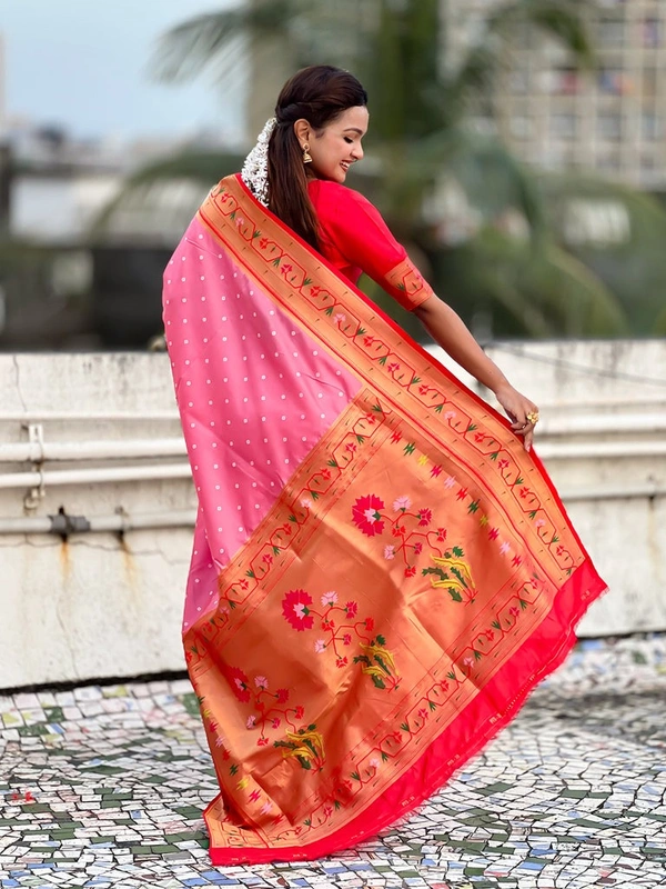 PAITHANI_HOUSE183 Bandhani Paithani Saree New Design 2025 � Soft Silk Zari Woven Saree for Wedding & Festival Look - [Bandhani Paithani] E - BABY PINK