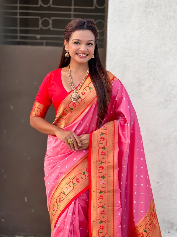 PAITHANI_HOUSE183 Bandhani Paithani Saree New Design 2025 � Soft Silk Zari Woven Saree for Wedding & Festival Look - [Bandhani Paithani] E - BABY PINK