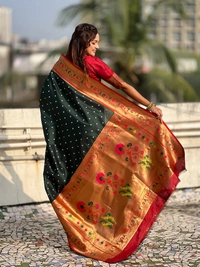 PAITHANI_HOUSE184 Bandhani Paithani Saree New Design 2025 � Soft Silk Zari Woven Saree for Wedding & Festival Look - [Bandhani Paithani] E - BOTTLE GREEN
