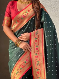 PAITHANI_HOUSE184 Bandhani Paithani Saree New Design 2025 � Soft Silk Zari Woven Saree for Wedding & Festival Look - [Bandhani Paithani] E - BOTTLE GREEN