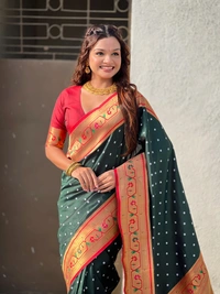 PAITHANI_HOUSE184 Bandhani Paithani Saree New Design 2025 � Soft Silk Zari Woven Saree for Wedding & Festival Look - [Bandhani Paithani] E - BOTTLE GREEN