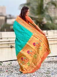 PAITHANI_HOUSE185 Bandhani Paithani Saree New Design 2025 � Soft Silk Zari Woven Saree for Wedding & Festival Look - [Bandhani Paithani] E - AQUA BLUE