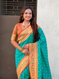 PAITHANI_HOUSE185 Bandhani Paithani Saree New Design 2025 � Soft Silk Zari Woven Saree for Wedding & Festival Look - [Bandhani Paithani] E - AQUA BLUE