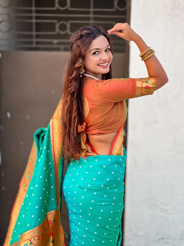 PAITHANI_HOUSE185 Bandhani Paithani Saree New Design 2025 � Soft Silk Zari Woven Saree for Wedding & Festival Look - [Bandhani Paithani] E - AQUA BLUE