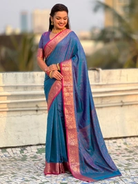 BANDHANI Soft Patola Silk Saree with Bandhani Weaves and Contrast Floral Zari Border - FREE, BLUE
