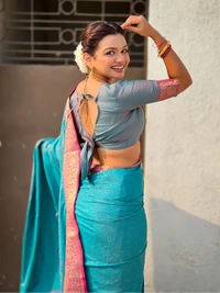 BANDHANI Soft Patola Silk Saree with Bandhani Weaves and Contrast Floral Zari Border - FREE, SKY