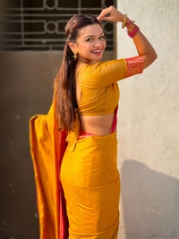 BANDHANI Soft Patola Silk Saree with Bandhani Weaves and Contrast Floral Zari Border - FREE, MUSTARD