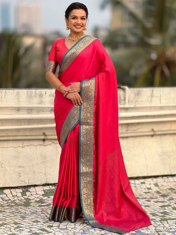BANDHANI Soft Patola Silk Saree with Bandhani Weaves and Contrast Floral Zari Border