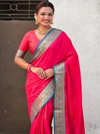 BANDHANI Soft Patola Silk Saree with Bandhani Weaves and Contrast Floral Zari Border - FREE, LIGHT PINK