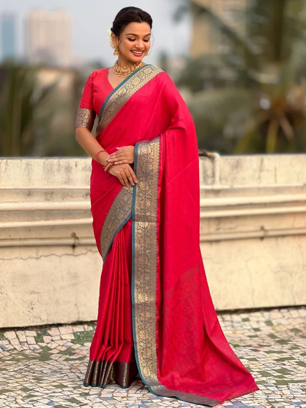 BANDHANI Soft Patola Silk Saree with Bandhani Weaves and Contrast Floral Zari Border - FREE, LIGHT PINK