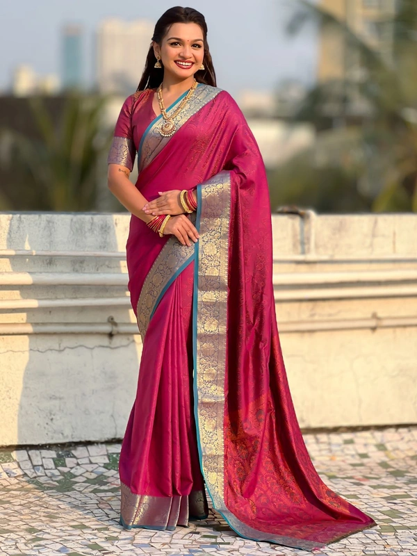 BANDHANI Soft Patola Silk Saree with Bandhani Weaves and Contrast Floral Zari Border