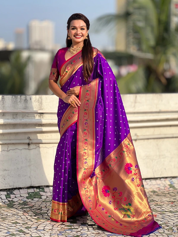 Bandhani Soft Silk Saree with Rich Paithani Meenakari Pallu