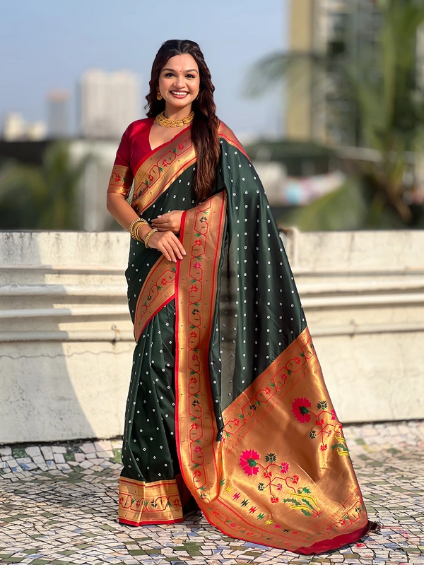 Bandhani Soft Silk Saree with Rich Paithani Meenakari Pallu