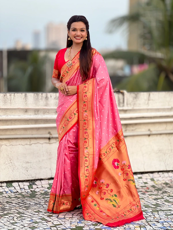 Bandhani Soft Silk Saree with Rich Paithani Meenakari Pallu