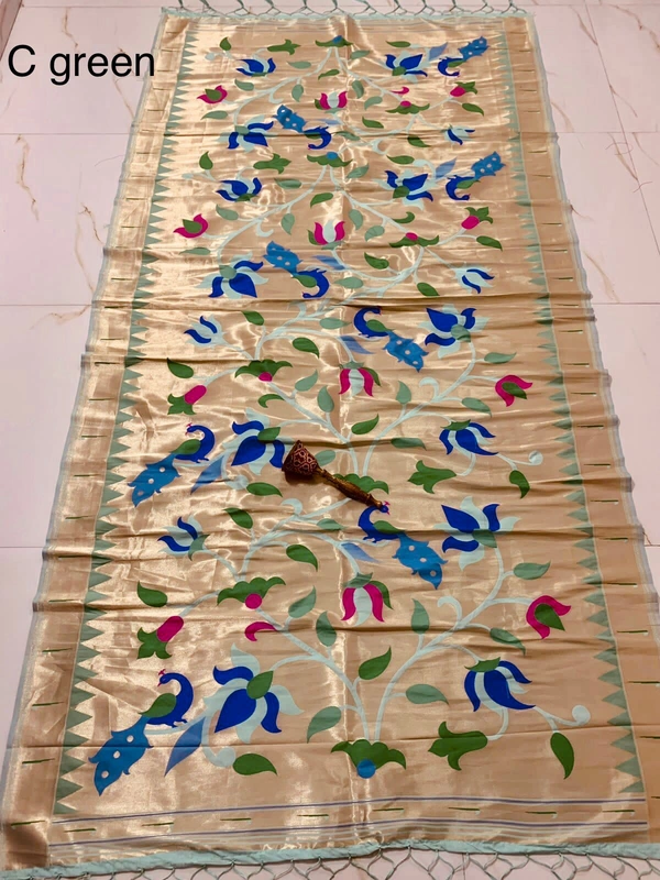 Beautiful C-Green Soft Silk Saree with Traditional Peacock Floral Design and Premium Zari Dupatta - 2.5mt, C-Green