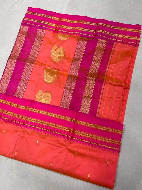 Boutique Style Handloom Narayanpeth Saree with Traditional Borders - Free, Peach