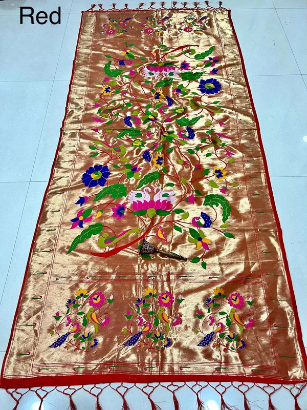 Bridal Red Soft Silk Yeola Paithani Dupatta with Heavy All-Over Tissue Zari Meenakari - 2.5mt, Red