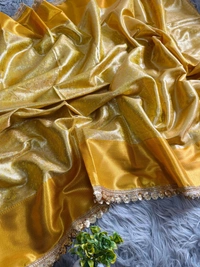 Celebrity Inspired Soft Silk Banarasi Saree with Designer Sequin Border - FREE, GOLDEN YELLOW