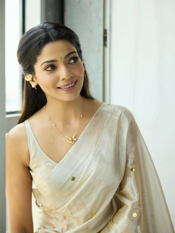 Celebrity Pooja Sawant Inspired Premium Raga Tissue Silk Saree with Elegant Round Butti and Tassels - FREE, Chiku