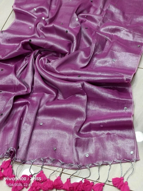 Celebrity Pooja Sawant Inspired Premium Raga Tissue Silk Saree with Elegant Round Butti and Tassels - FREE, Onion Pink
