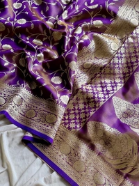 Charming Glass Satin Banarasi Tissue Silk Saree with Floral Zari Jaal and Rich Pallu - FREE, Purple