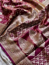 Charming Glass Satin Banarasi Tissue Silk Saree with Floral Zari Jaal and Rich Pallu - FREE, Maroon