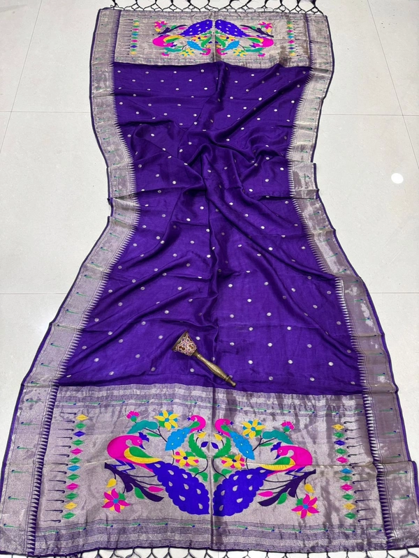 Deep Indigo Blue Viscose Silk Dupatta with Elegant Zari Buti & Traditional Meenakari Peacock - 2.5mt, Indigo Blue