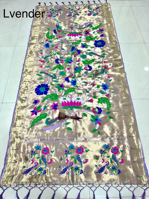 Designer Lavender Soft Silk Paithani Dupatta with Grand Tissue Zari Work and Peacock Motifs - 2.5mt, Lavender
