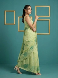 Designer Muga Cotton Saree featuring Classic Pencil Art Flower Pallu - FREE, PISTA