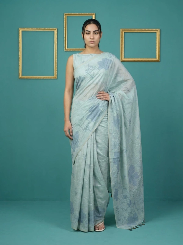 Designer Muga Cotton Saree featuring Classic Pencil Art Flower Pallu