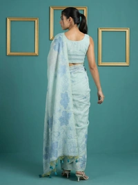 Designer Muga Cotton Saree featuring Classic Pencil Art Flower Pallu - FREE, SKY