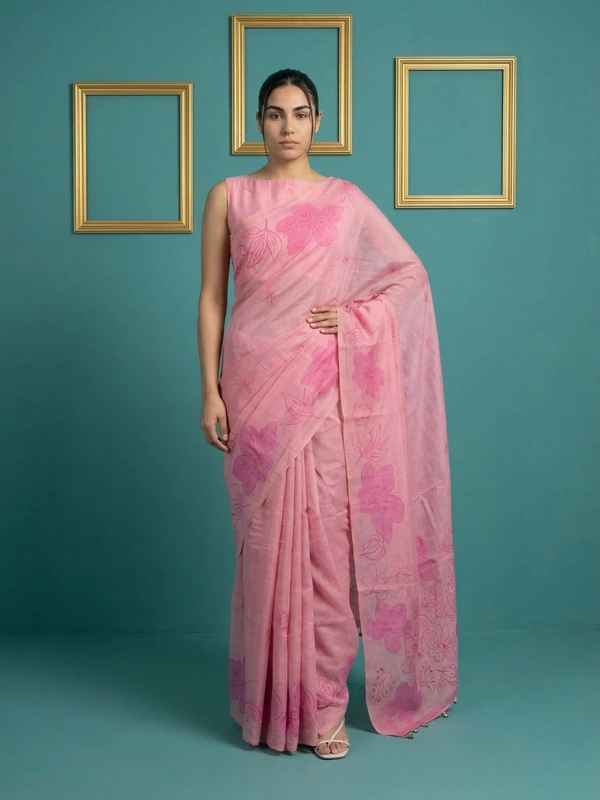 Designer Muga Cotton Saree featuring Classic Pencil Art Flower Pallu