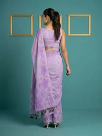 Designer Muga Cotton Saree featuring Classic Pencil Art Flower Pallu - FREE, LAVENDER