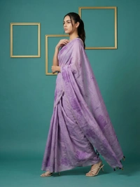 Designer Muga Cotton Saree featuring Classic Pencil Art Flower Pallu - FREE, LAVENDER