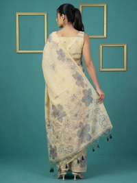 Designer Muga Cotton Saree featuring Classic Pencil Art Flower Pallu - FREE, CHICKOO