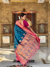 PAITHANI_HOUSE217 Designer Paithani Saree � Soft Silk with Zari Motifs, Meenakari Border & Tassel Finish- PEACOCK PAITHANI - MORPICH