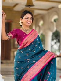 PAITHANI_HOUSE217 Designer Paithani Saree � Soft Silk with Zari Motifs, Meenakari Border & Tassel Finish- PEACOCK PAITHANI - MORPICH