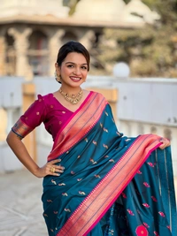 PAITHANI_HOUSE217 Designer Paithani Saree � Soft Silk with Zari Motifs, Meenakari Border & Tassel Finish- PEACOCK PAITHANI - MORPICH