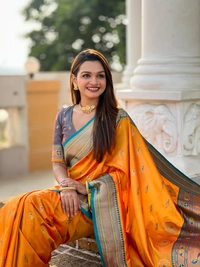 PAITHANI_HOUSE218 Designer Paithani Saree � Soft Silk with Zari Motifs, Meenakari Border & Tassel Finish- PEACOCK PAITHANI - MUSTURED