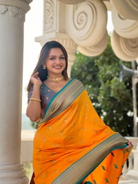 PAITHANI_HOUSE218 Designer Paithani Saree � Soft Silk with Zari Motifs, Meenakari Border & Tassel Finish- PEACOCK PAITHANI - MUSTURED