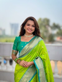 PAITHANI_HOUSE219 Designer Paithani Saree � Soft Silk with Zari Motifs, Meenakari Border & Tassel Finish- PEACOCK PAITHANI - PERROT GREEN