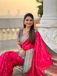 PAITHANI_HOUSE220 Designer Paithani Saree � Soft Silk with Zari Motifs, Meenakari Border & Tassel Finish- PEACOCK PAITHANI - PINK