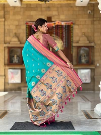 PAITHANI_HOUSE221 Designer Paithani Saree � Soft Silk with Zari Motifs, Meenakari Border & Tassel Finish- PEACOCK PAITHANI - RAMA