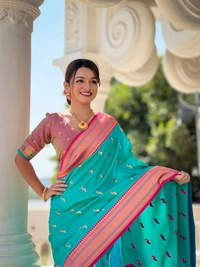 PAITHANI_HOUSE221 Designer Paithani Saree � Soft Silk with Zari Motifs, Meenakari Border & Tassel Finish- PEACOCK PAITHANI - RAMA