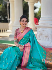 PAITHANI_HOUSE221 Designer Paithani Saree � Soft Silk with Zari Motifs, Meenakari Border & Tassel Finish- PEACOCK PAITHANI - RAMA